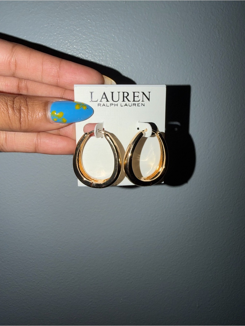 Lauren Ralph Lauren Polished Gold-Tone Oval Hoop Earrings - Picture 1 of 3